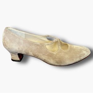 Ferragamo Suede Taupe Mary Jane Heels